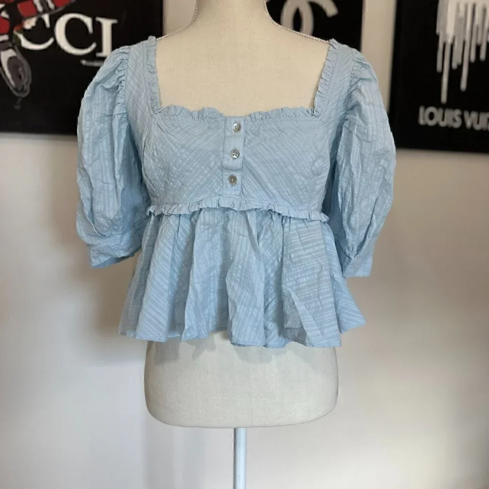 #193 NWOT Free People Leave It To Me Top in Baby Blue - Picture 3 of 5
